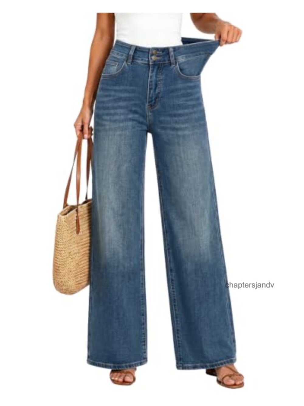 High Waisted Wide Leg Jeans Stretchy Cotton Blend Denim